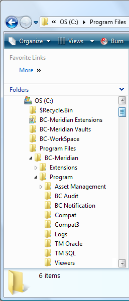 Meridian folder structure in Windows Explorer