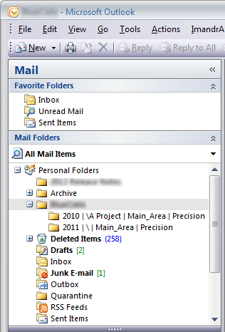 A screen shot of Outlook configured to integrate with Meridian.