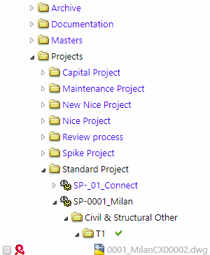 A screen shot of the Projects branch, showing an example of where facility and transmission documents under change are stored. Project documents are also stored here.