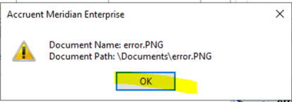 A dialog box that contains the document path.