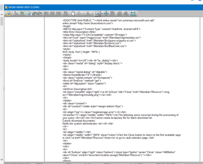 This screen capture depicts the HTML error returned by PowerWeb.