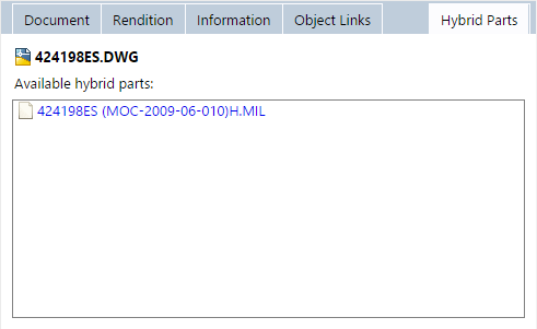 A screen shot of the Hybrid Parts tab in PowerWeb.