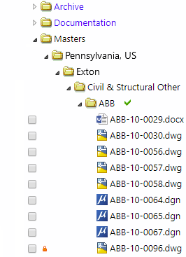 A screen shot of the Masters branch, showing an example of where approved and issued facility or transmission documents are stored.